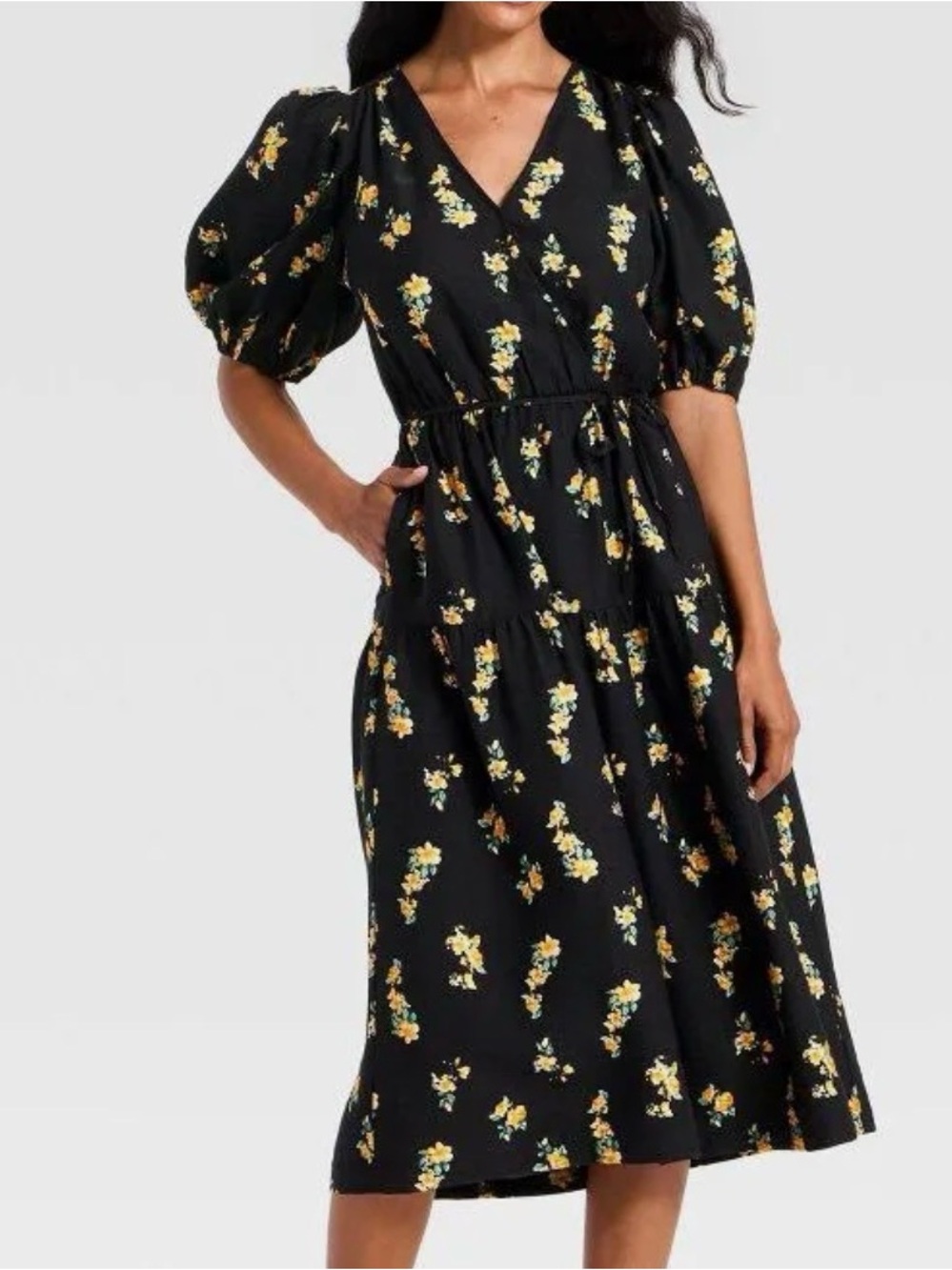 NWT Floral black puffy sleeve maxi